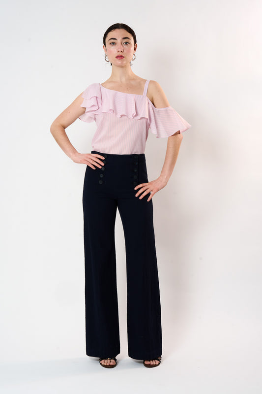 Pale Pink Asymmetric Flounce Top