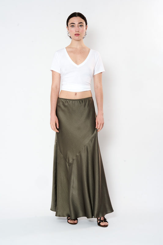 Dusty Olive Hammered Silk Bias Skirt