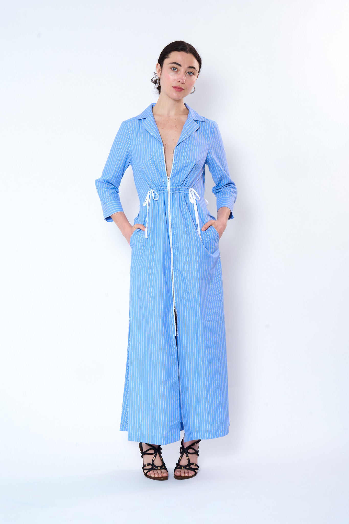 Stripe Cotton Maxi Shirt Dress Blue / S Stripe Cotton Maxi Shirt Dress Blue / S