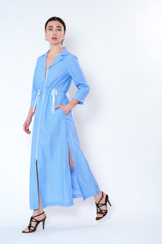 Stripe Cotton Maxi Shirt Dress