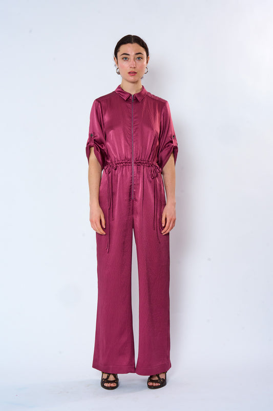 Vintage Rose Jumpsuit shown on model, side view