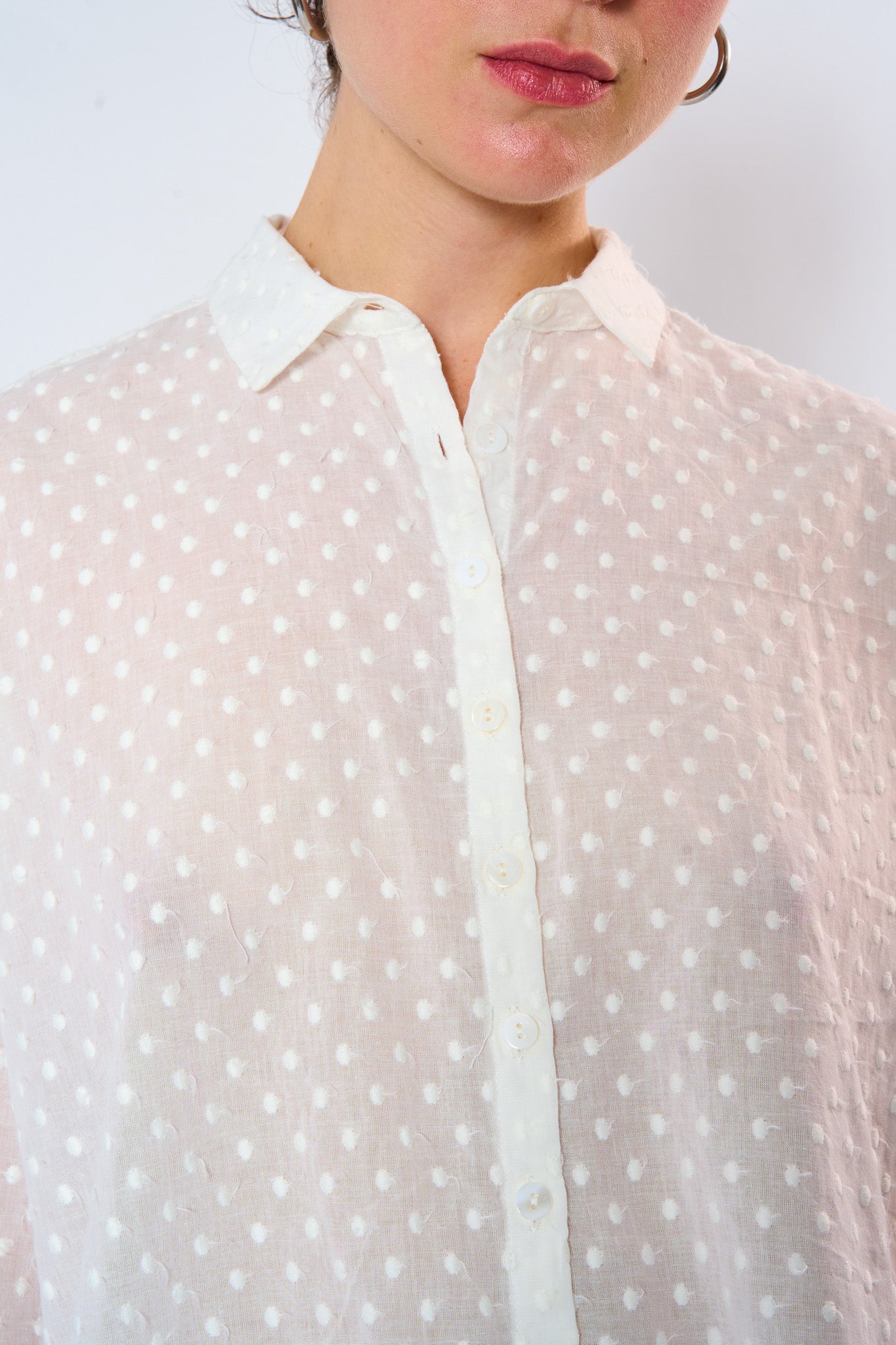 White Cotton Embroidered Dot Shirt