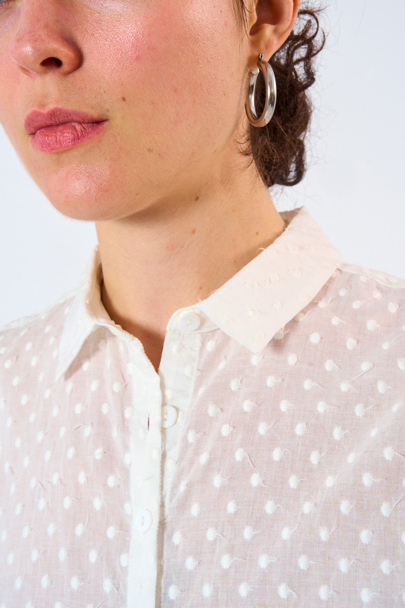 White Cotton Embroidered Dot Shirt
