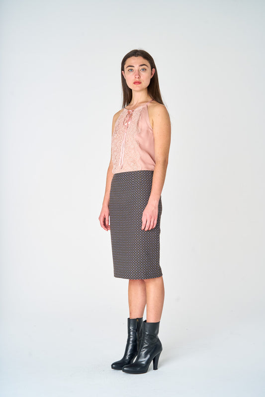 Charcoal Foulard Jacquard Pencil Skirt