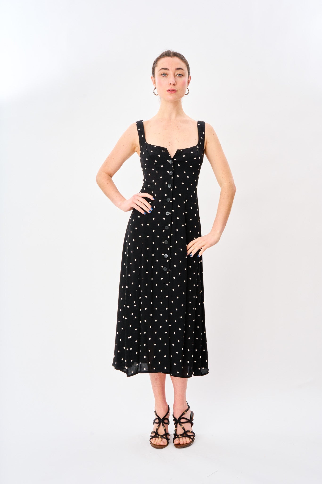 knee length dresses for ladies Black and White Polka Dot Button Front Dress knee length dresses for ladies Black and White Polka Dot Button Front Dress