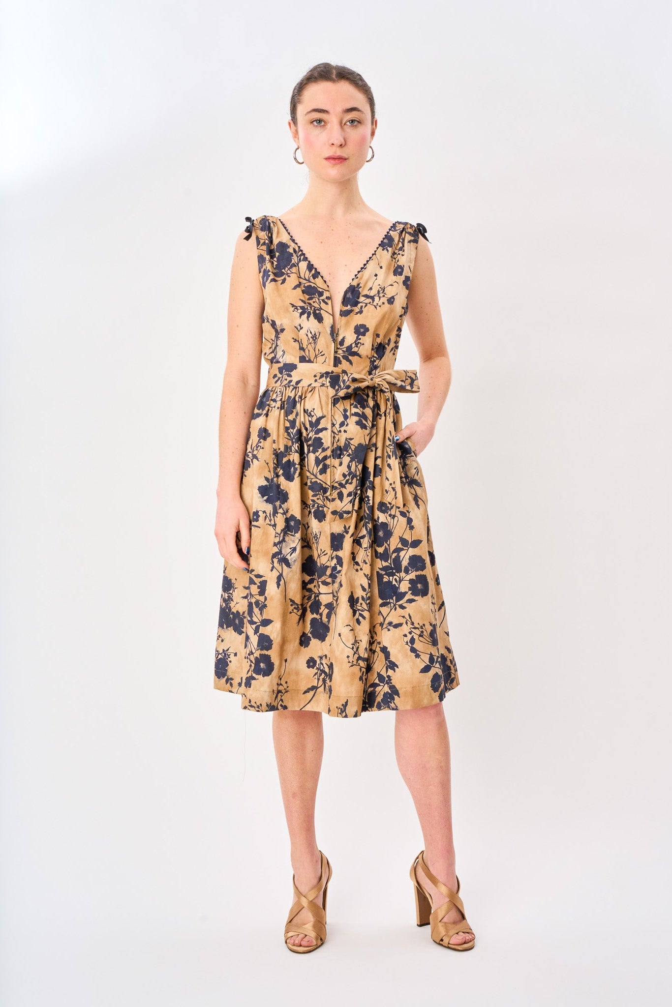 Shadow Floral Cotton Day Dress shown on model, additional view