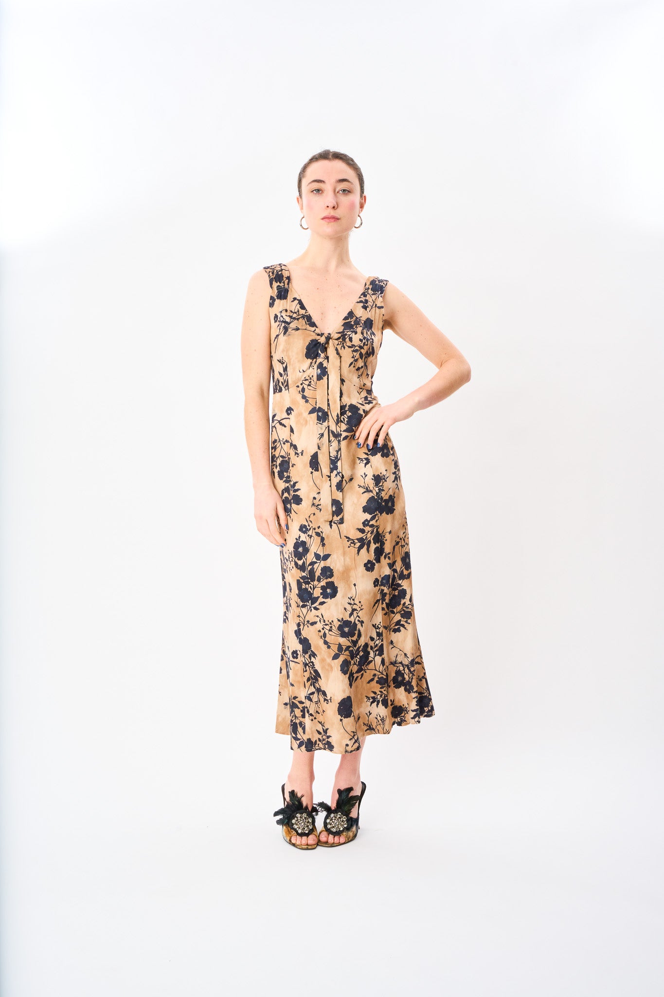 Shadow Floral Bow Front Slip Dress