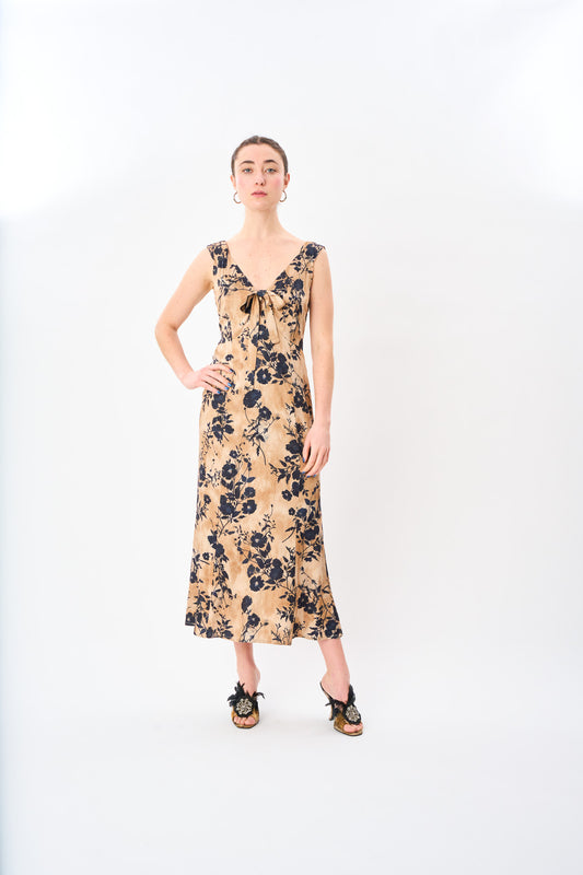 Shadow Floral Bow Front Slip Dress