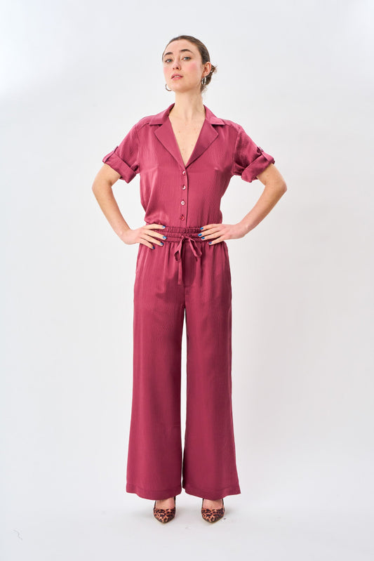 Vintage Rose Satin Camp Shirt