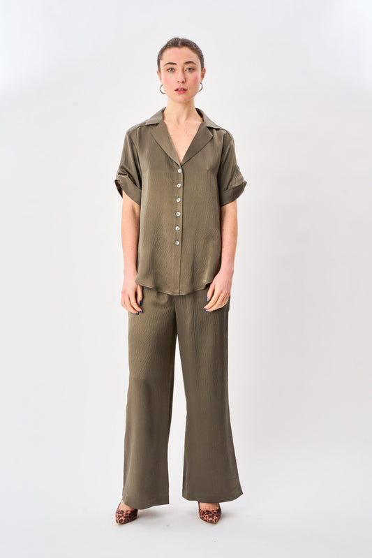 Dusty Olive Satin Camp Shirt