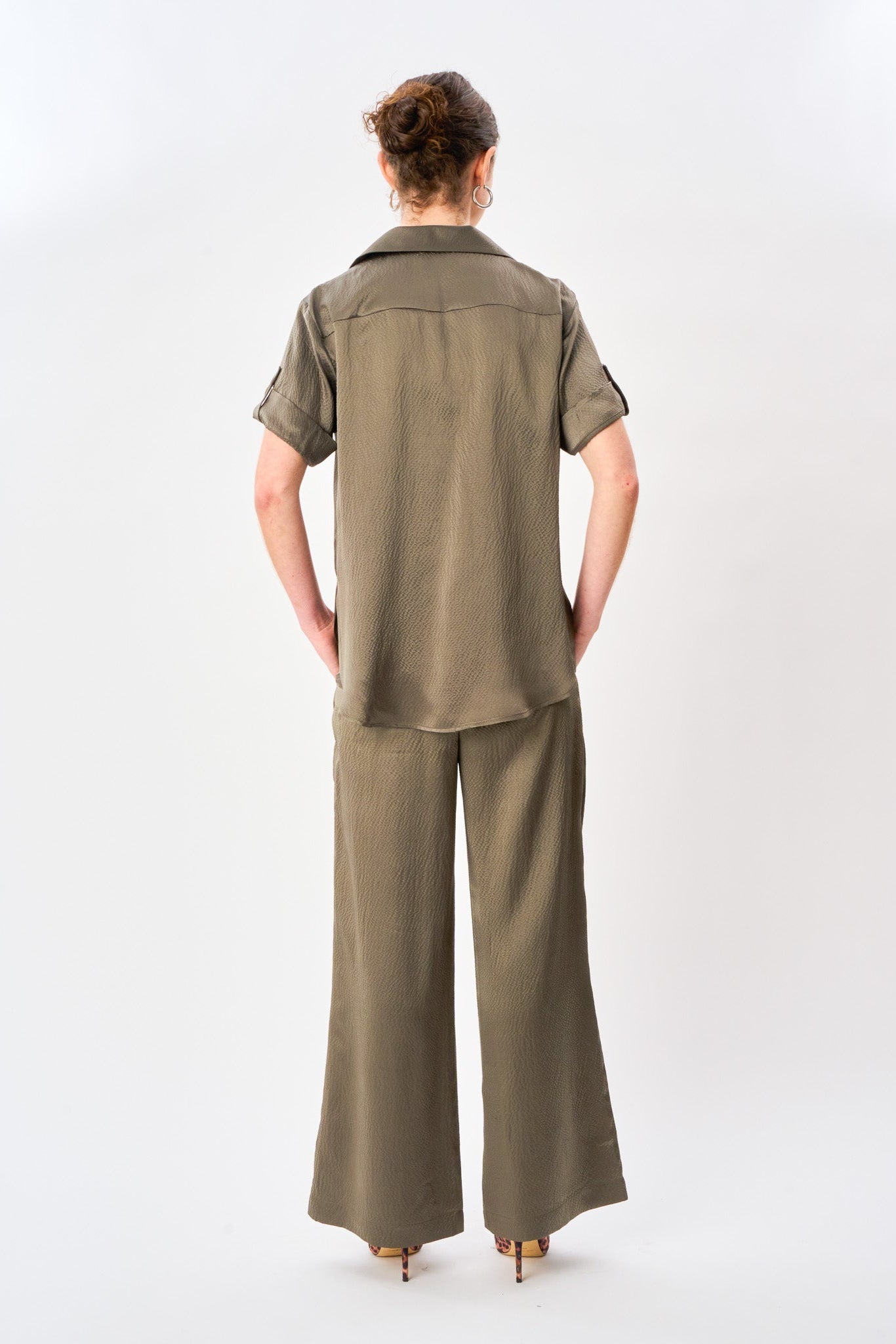 Dusty Olive Satin Camp Shirt