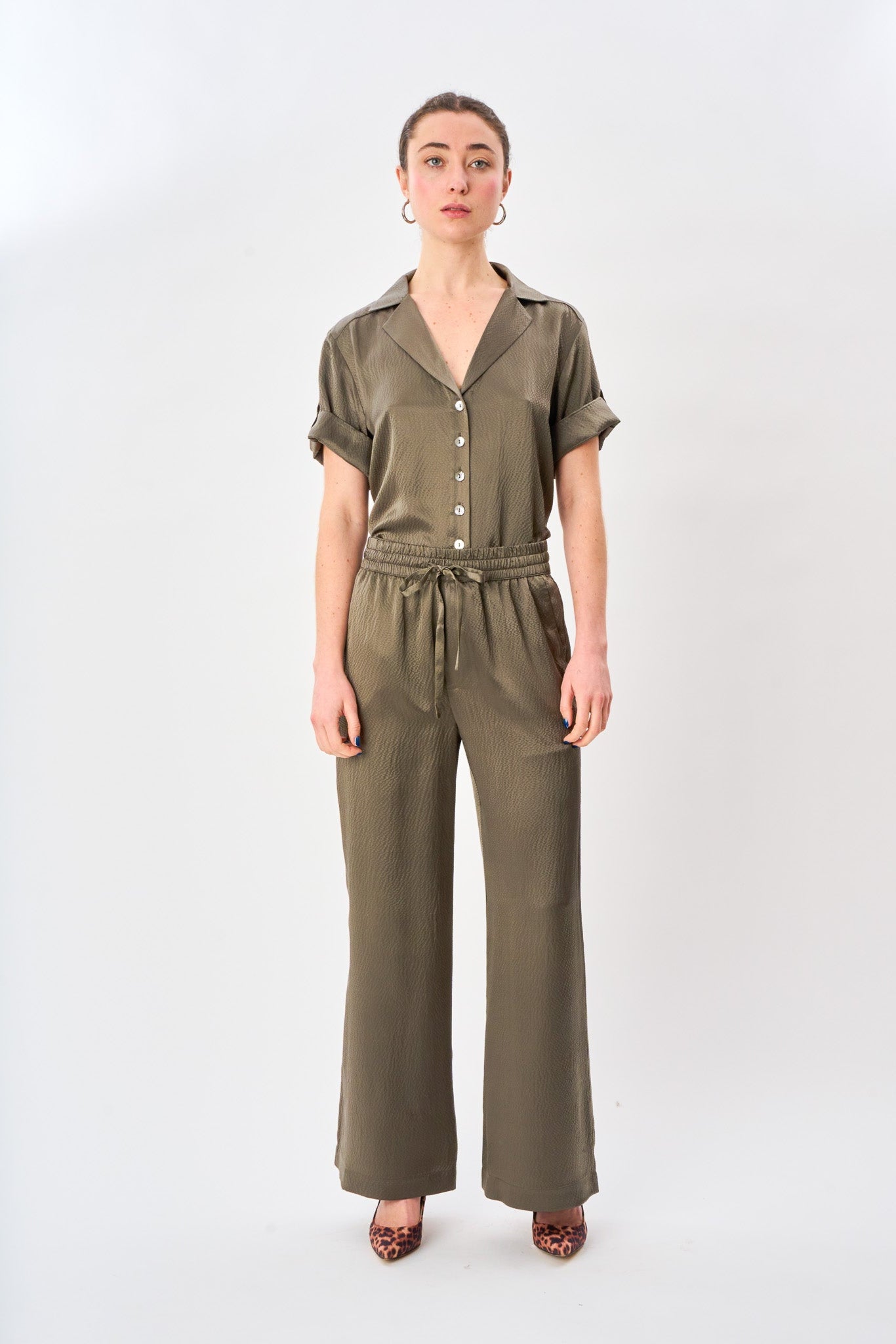 Dusty Olive Satin Silk Pyjama Pant