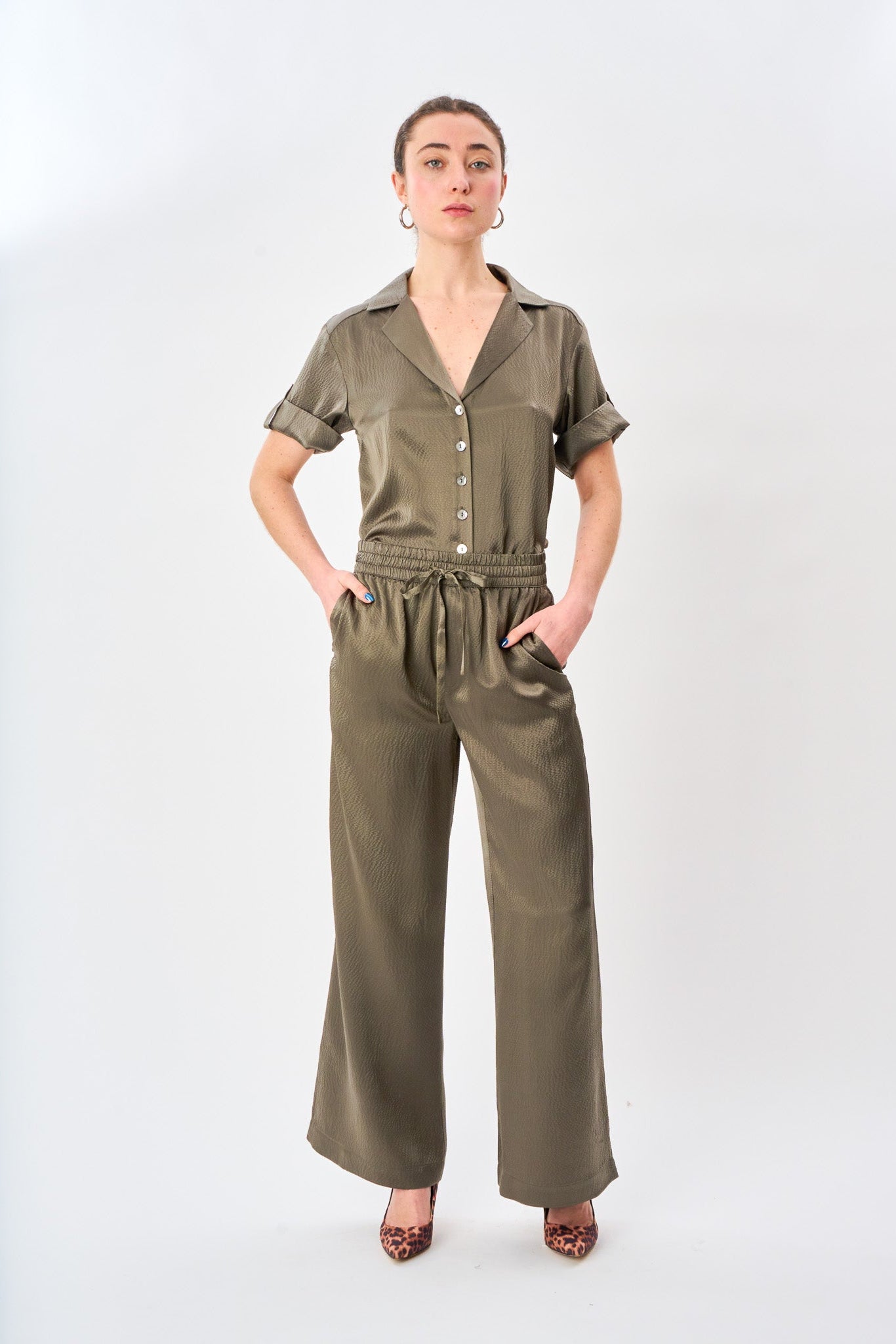 Dusty Olive Satin Silk Pyjama Pant