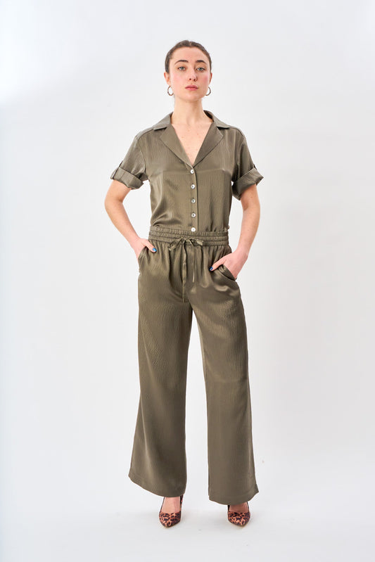 Dusty Olive Satin Silk Pyjama Pant
