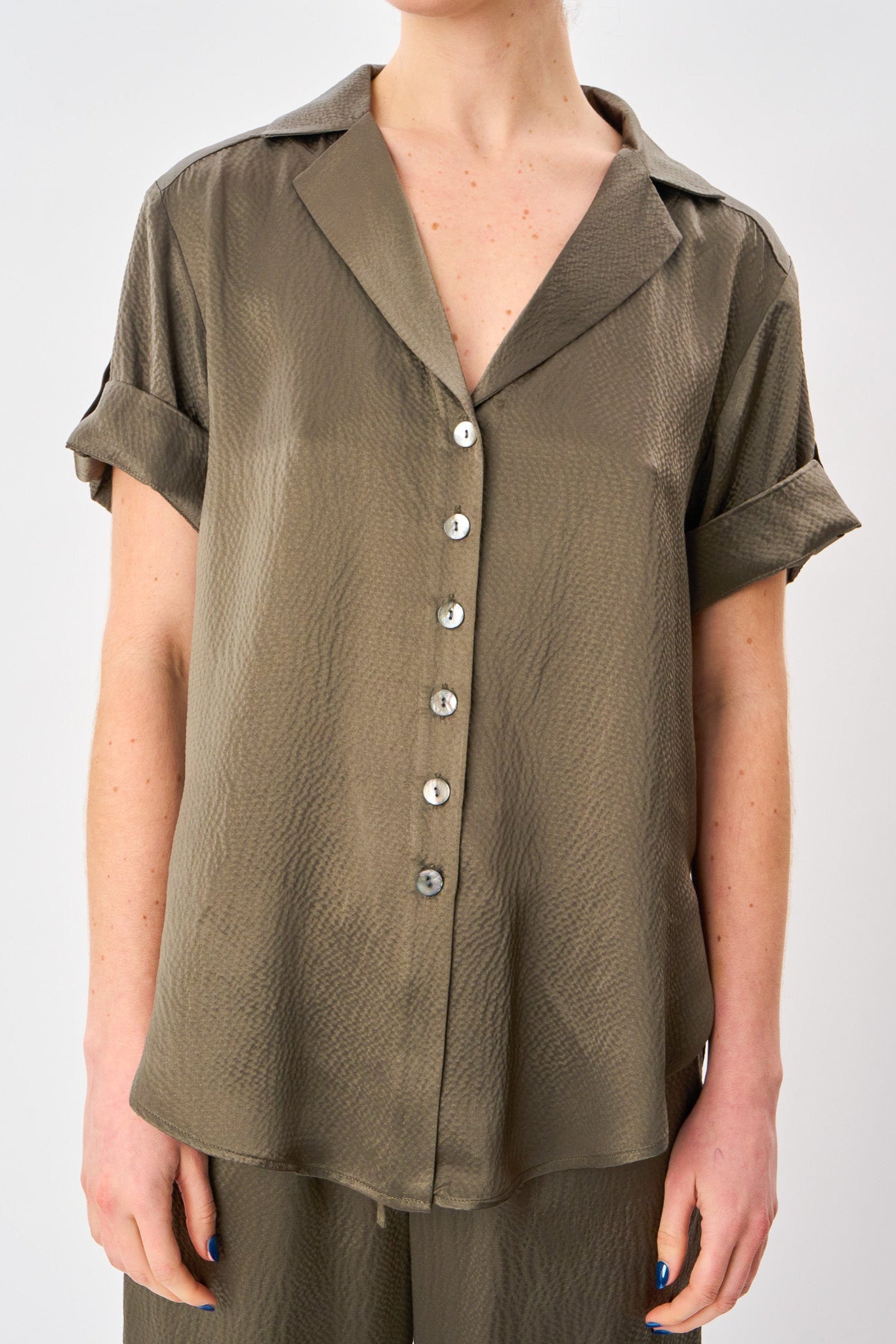 Dusty Olive Satin Camp Shirt