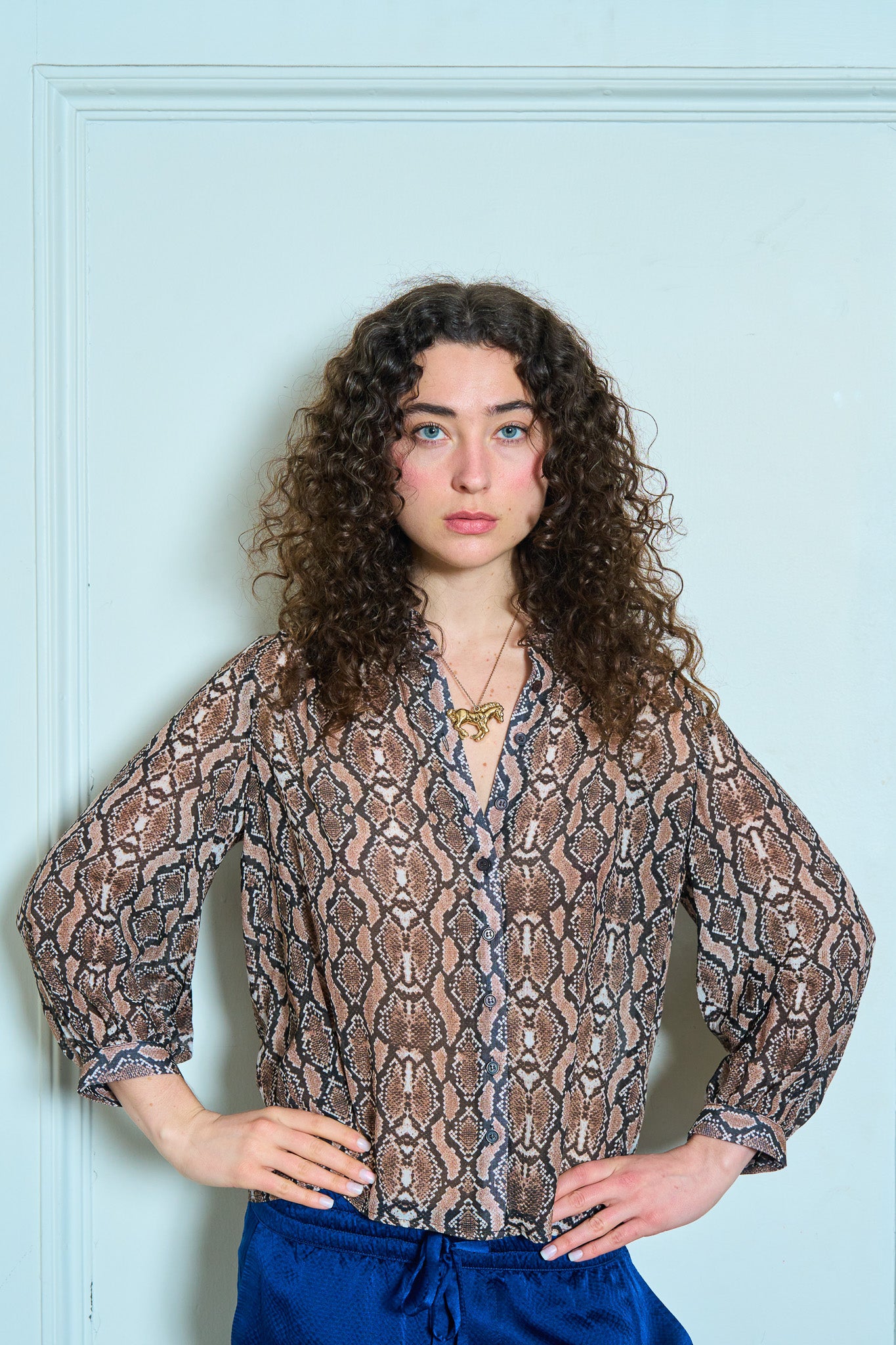 Burmese Snake Button Front Blouse