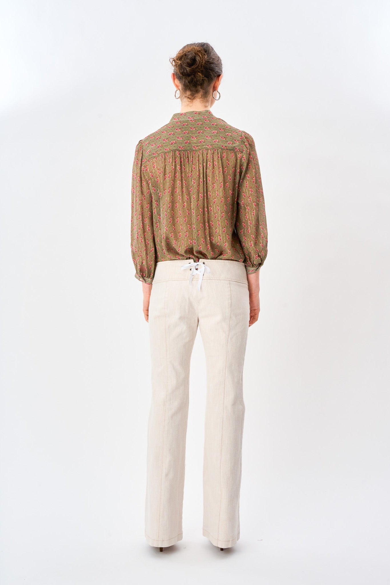 Olive Paisley Button Front Blouse