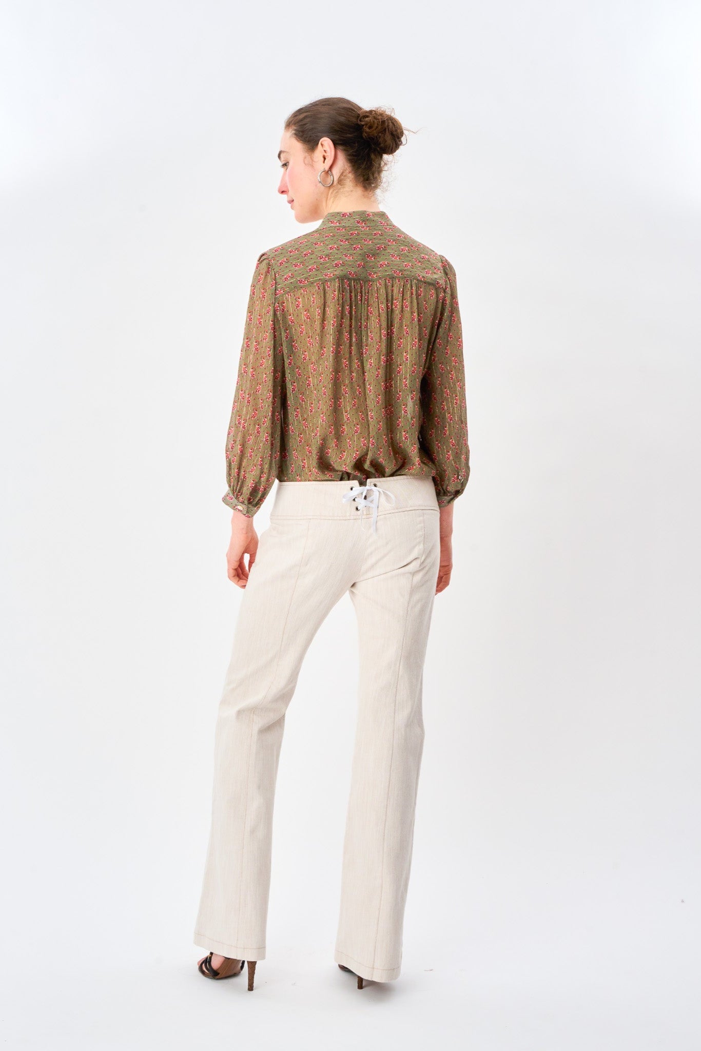 Olive Paisley Button Front Blouse