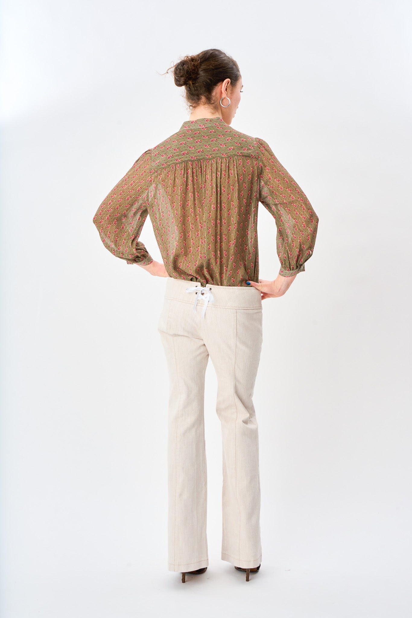 Olive Paisley Button Front Blouse