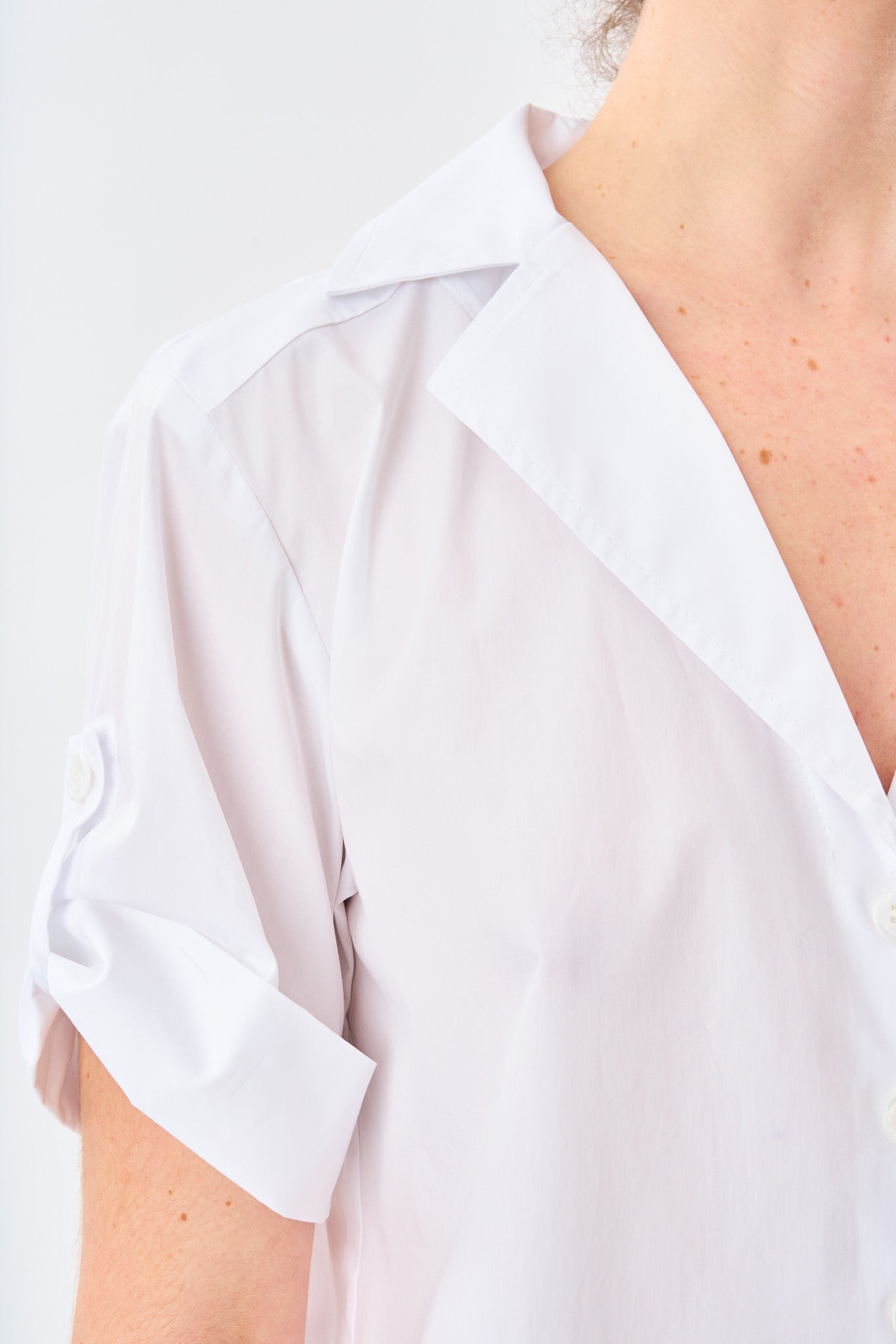 Optic White Cotton Camp Shirt shown on model, alternate view