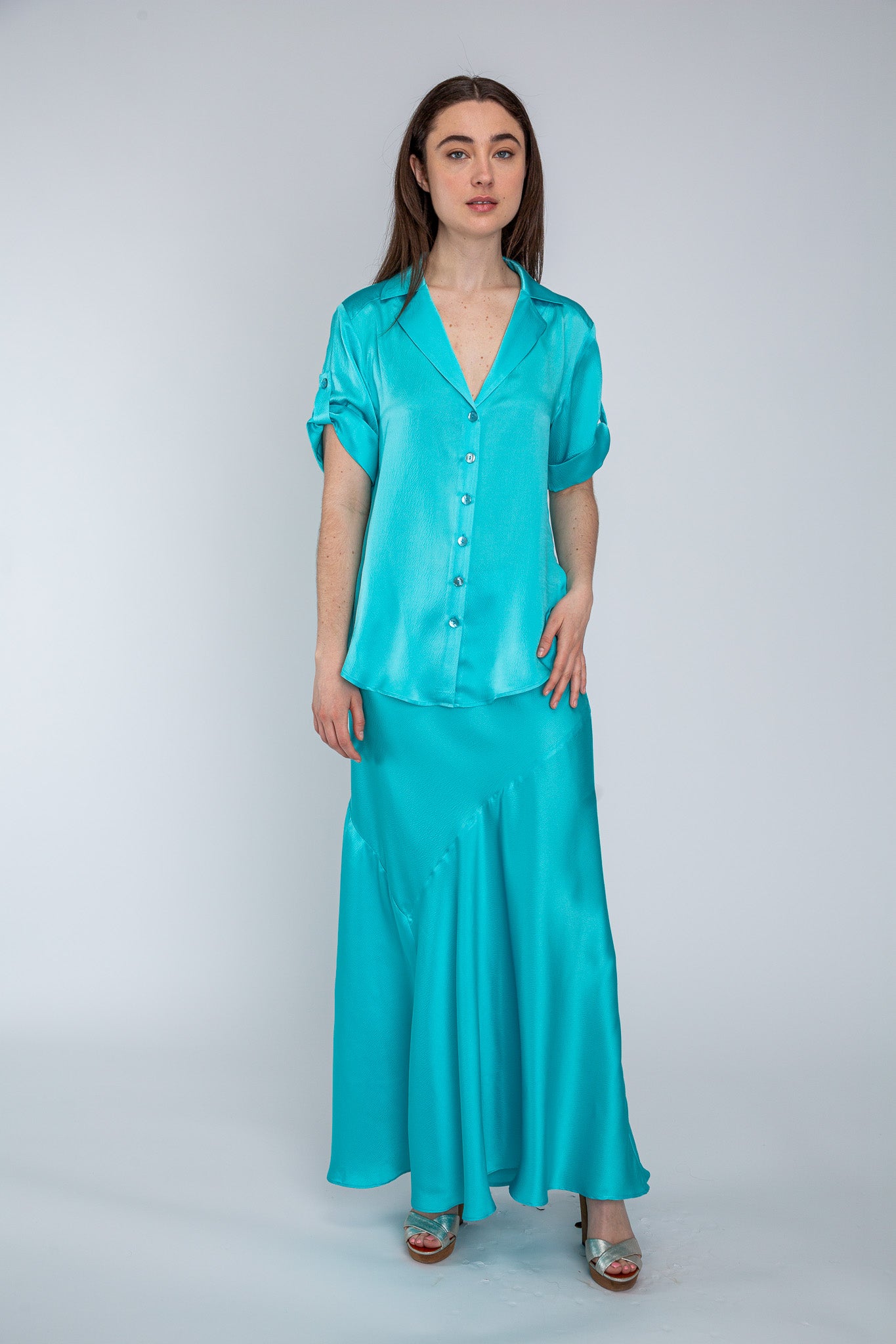 Aqua silk blouse online