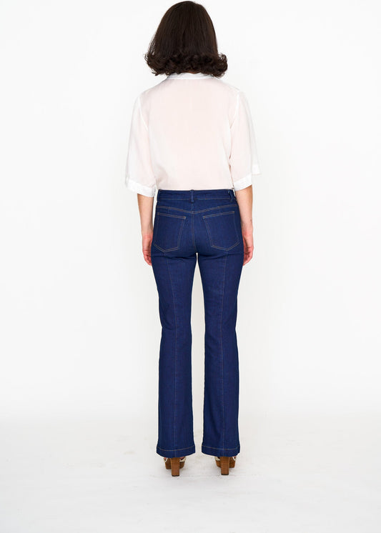 Jane Jean Indigo shown on model, side view