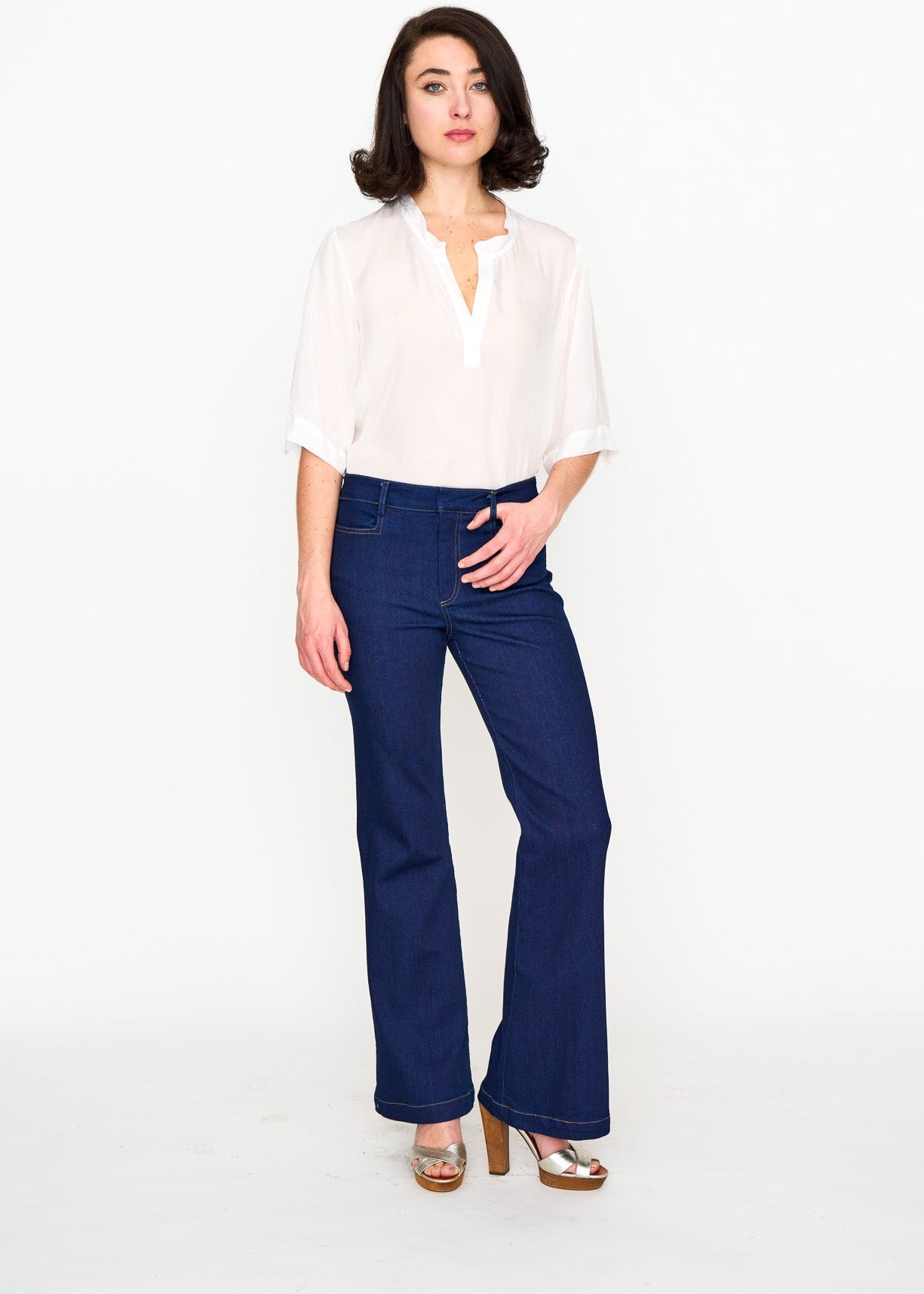 Jane Jean Indigo shown on model, detail view