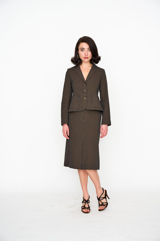 Brown Mini Check Unlined Blazer