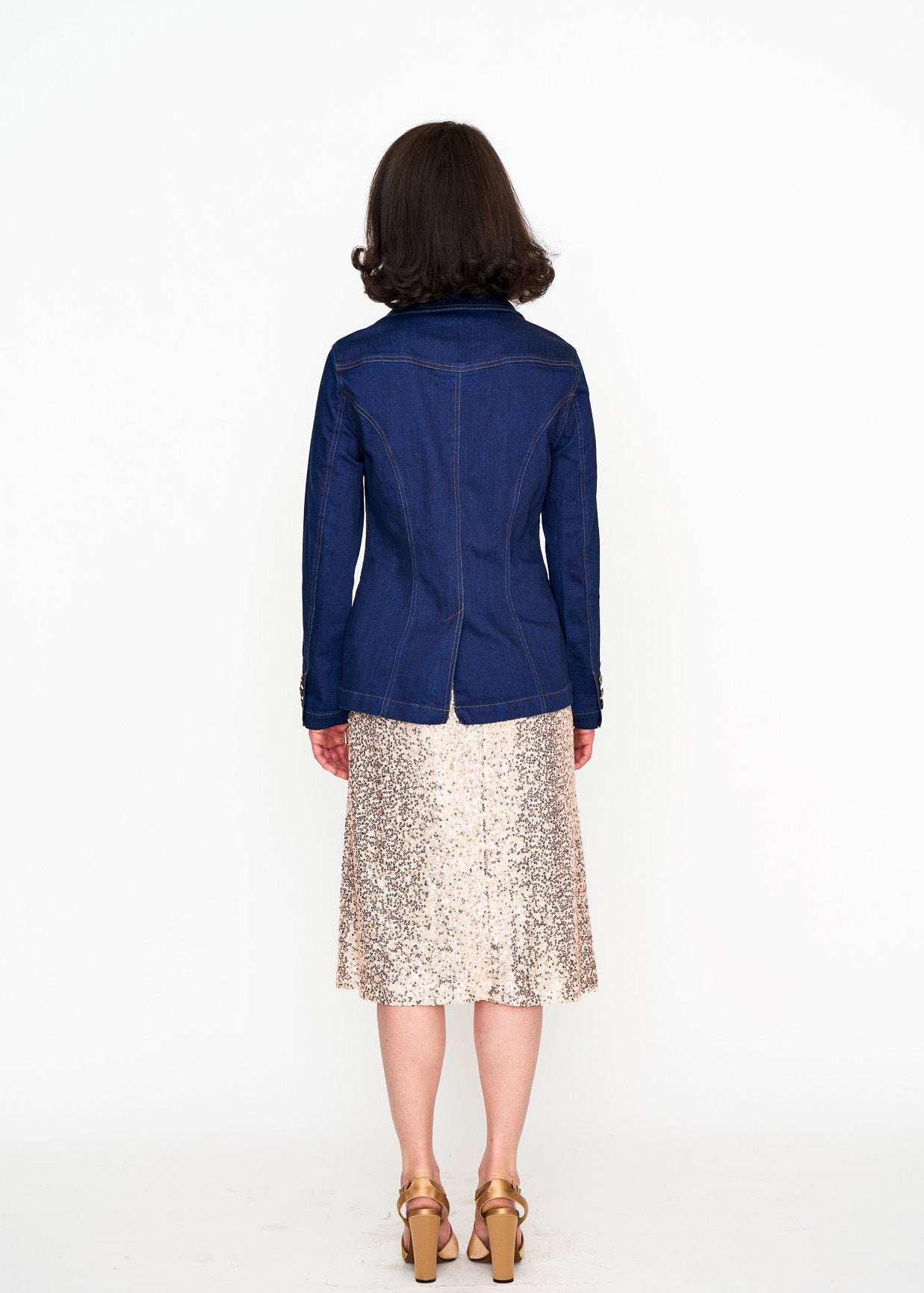 Denim Blazer shown on model, additional view