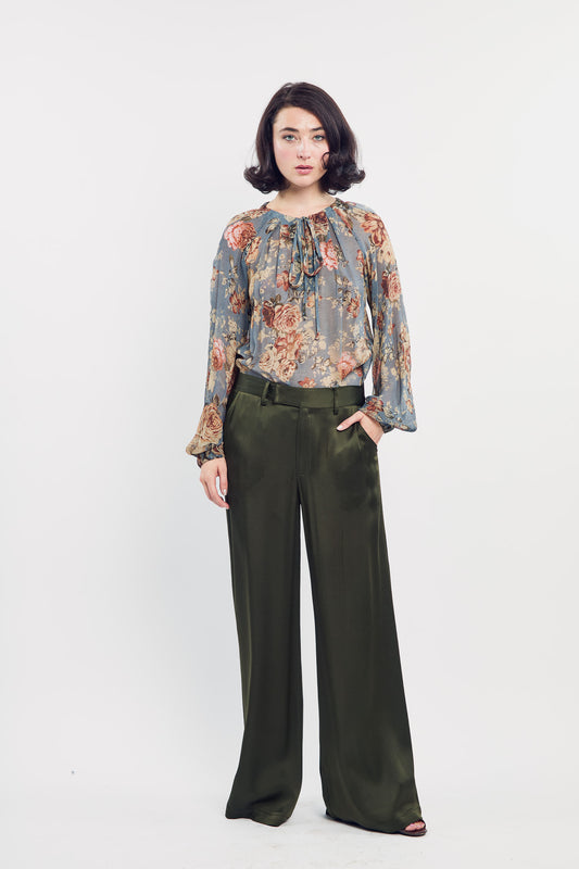 Woman wearing the Maria Cecilia French Rose Boho Top in Dove, front view