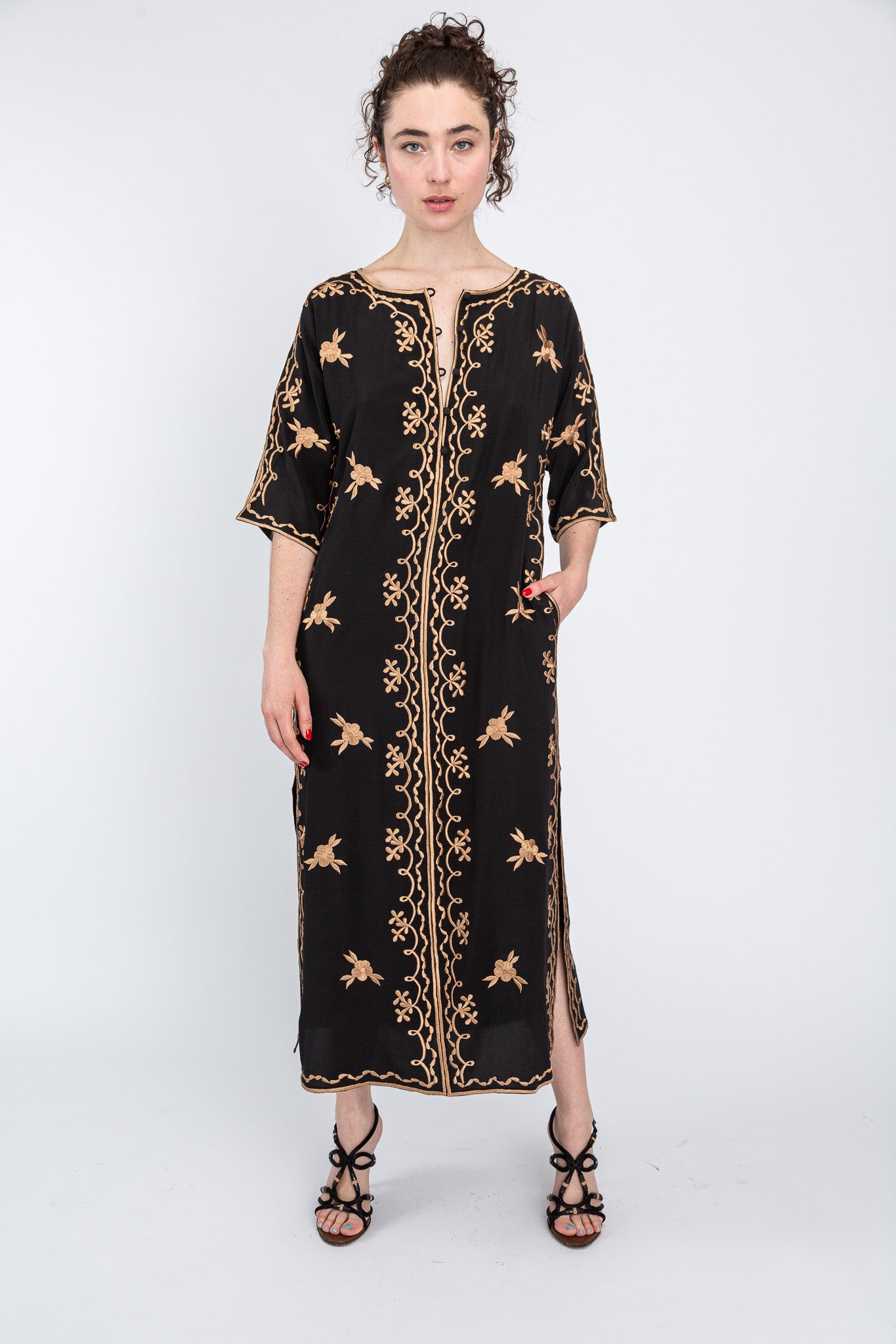 Black/Almond Silk Maxi Caftan