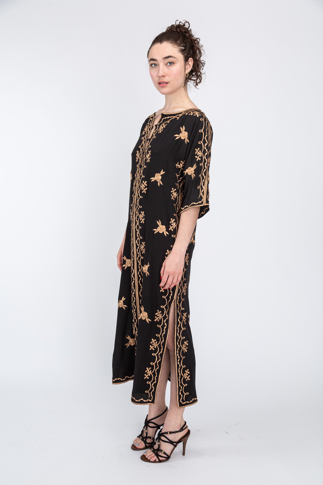 Black/Almond Silk Maxi Caftan