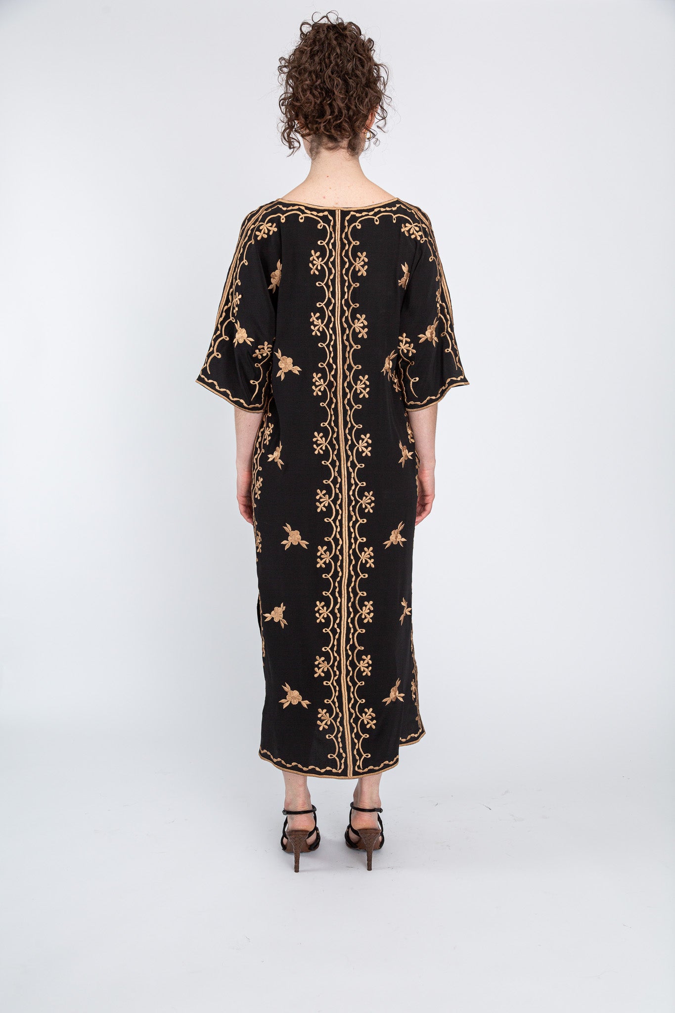 Black/Almond Silk Maxi Caftan
