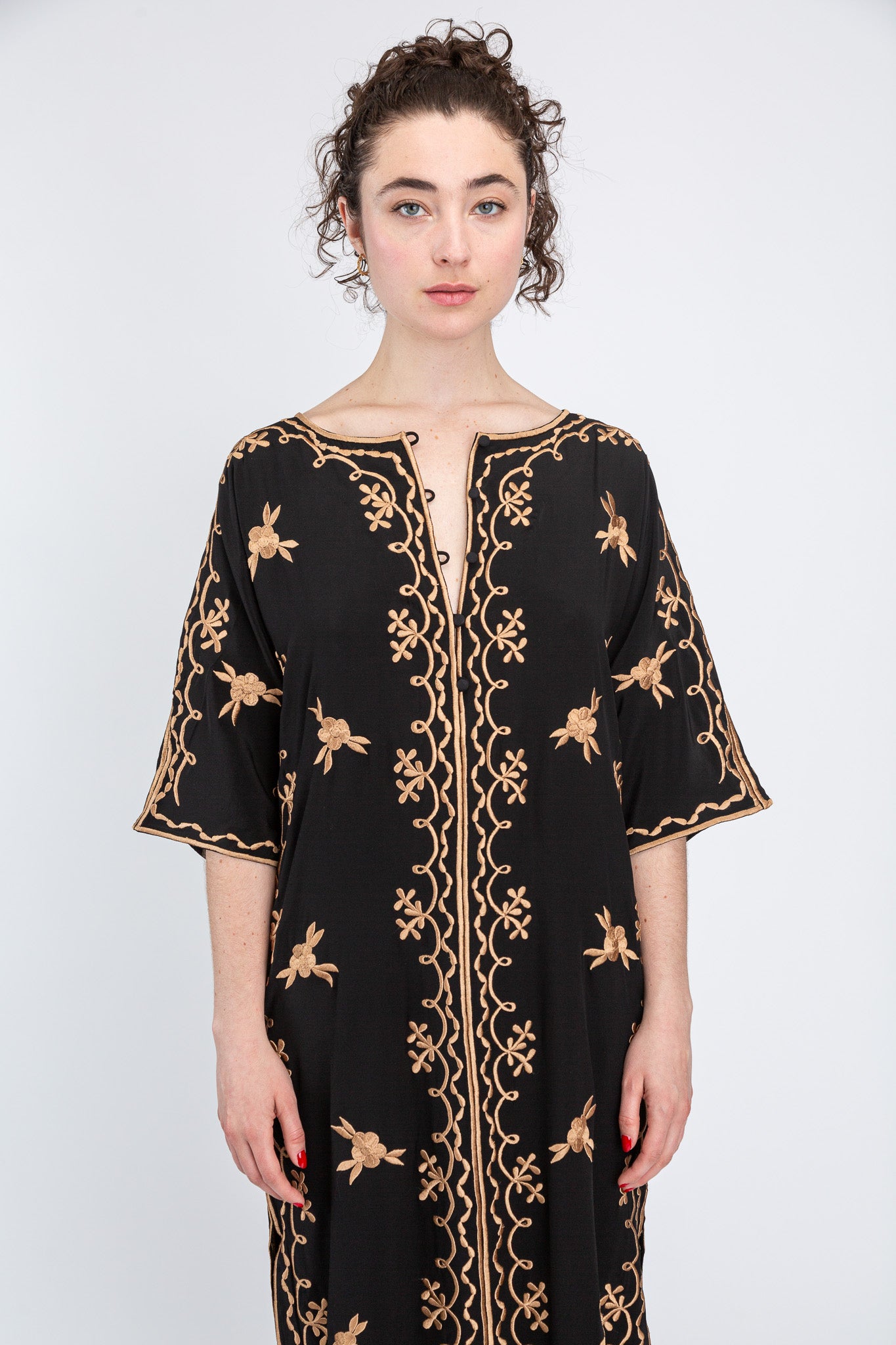 Black/Almond Silk Maxi Caftan