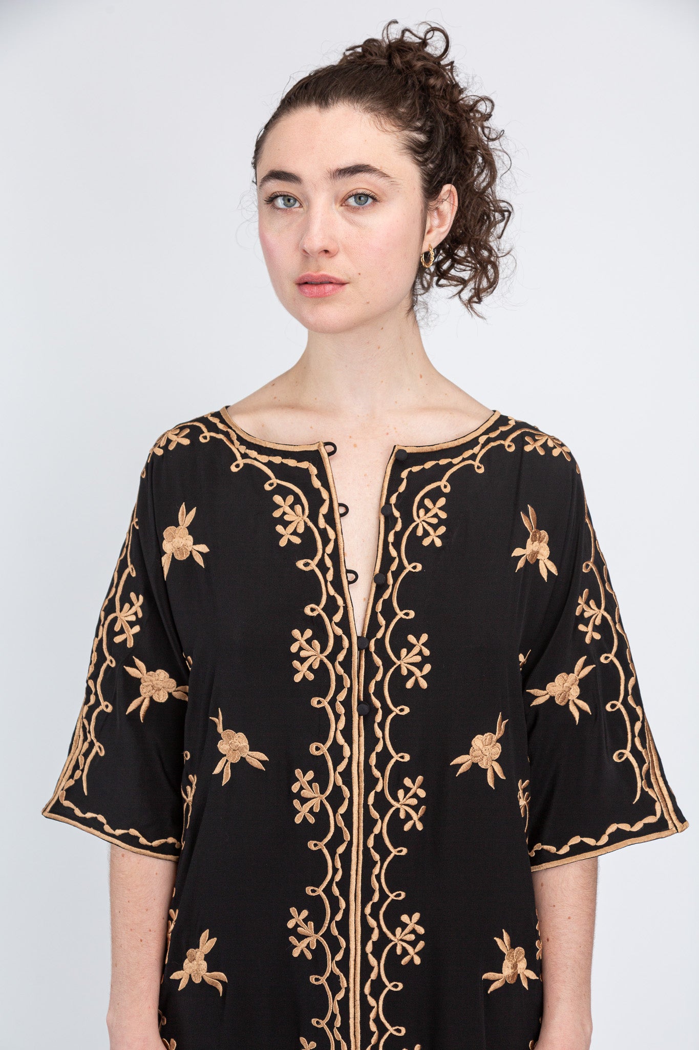 Black/Almond Silk Maxi Caftan
