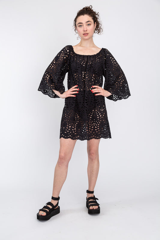 black cotton eyelet coverup dress