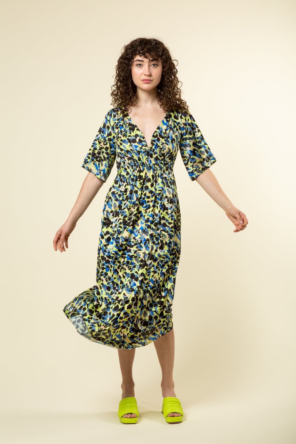 silky brightly colored casual dress