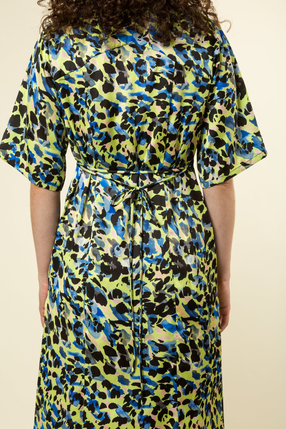 green blue and black bright print dress