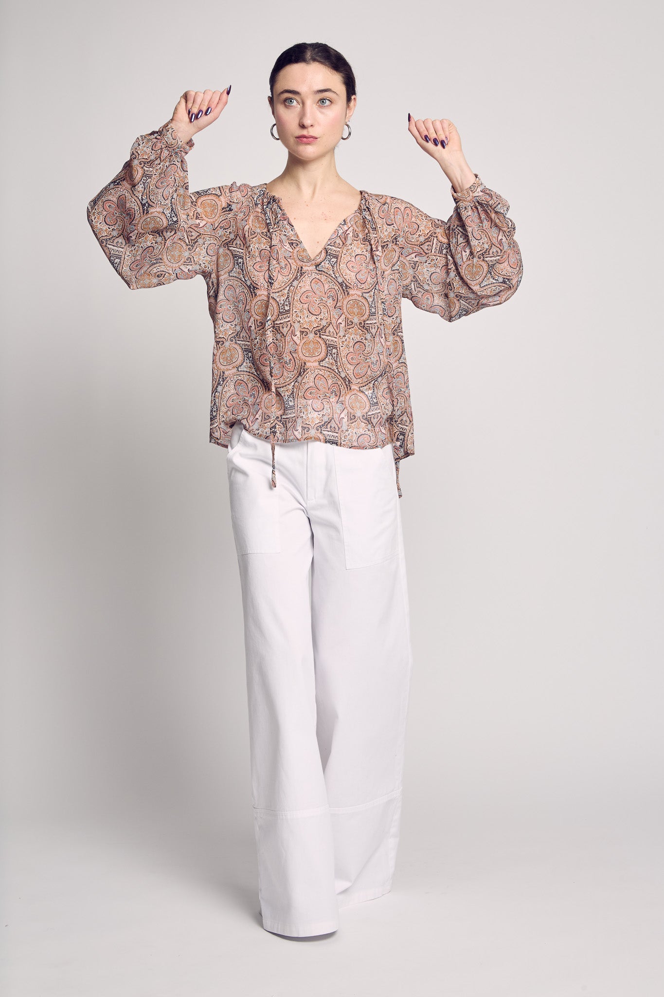 Tie Front Peasant Blouse
