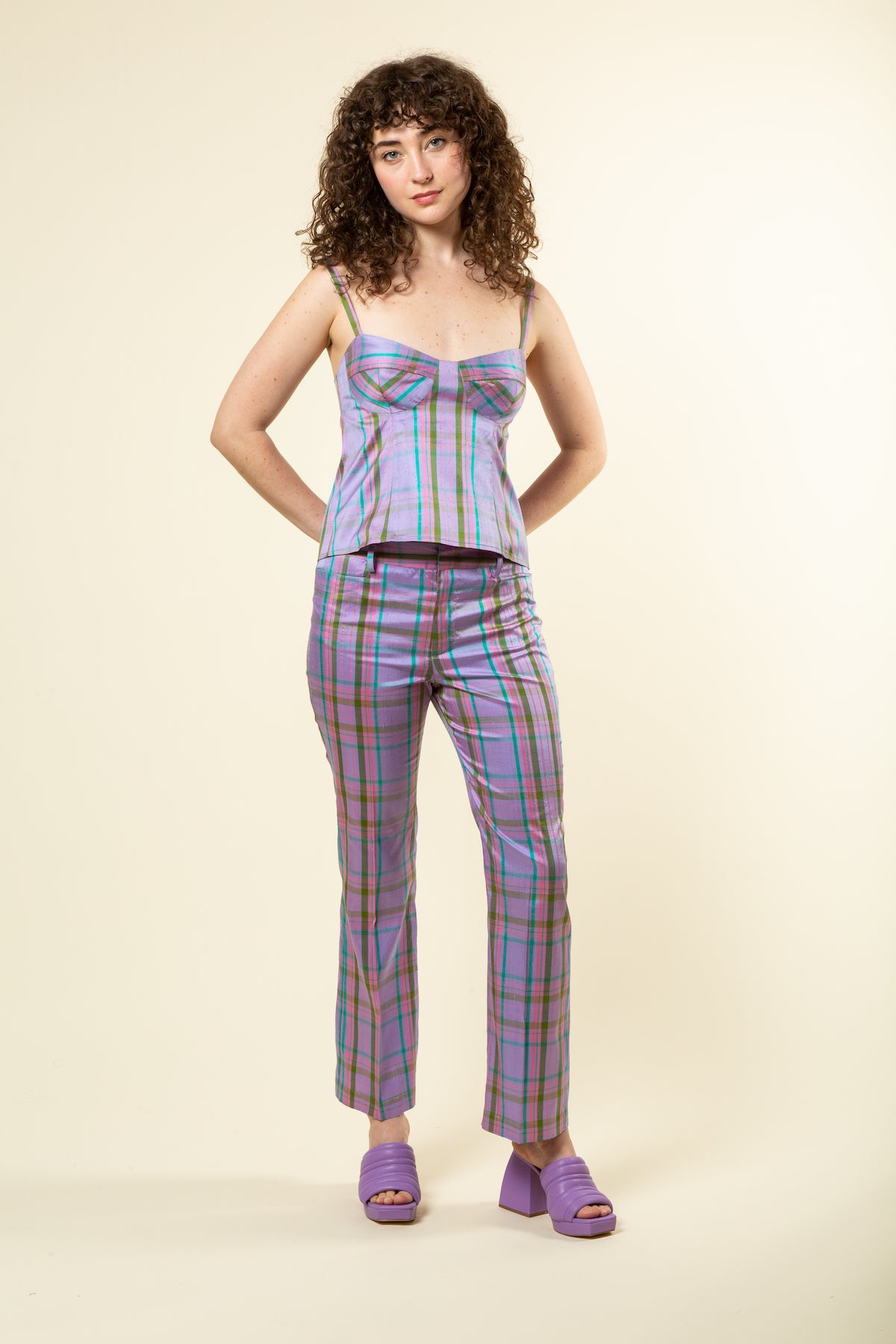 plaid silk cami