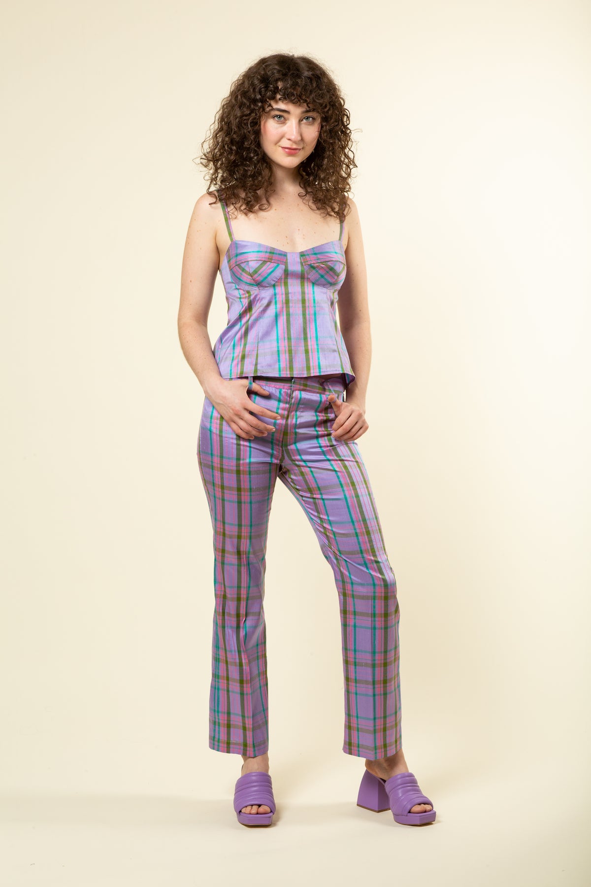 Purple plaid silk camisole