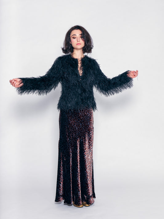 Leopard Plush Velvet Bias Skirt