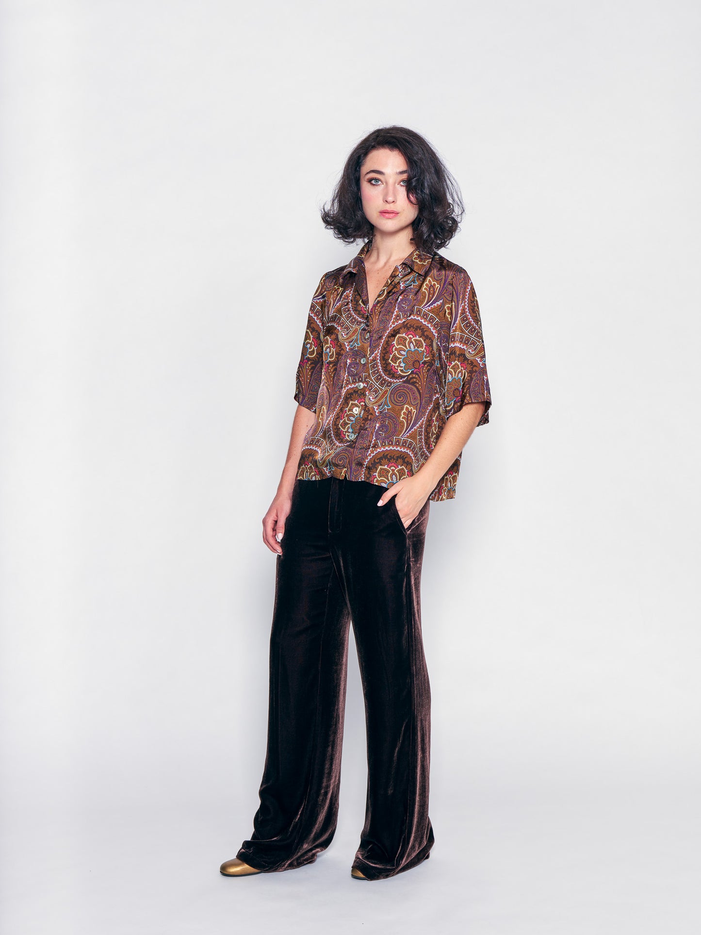 Brown Velvet Slouchy Trouser