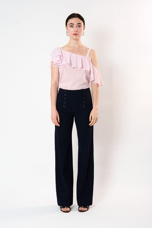 Pale Pink Asymmetric Flounce Top