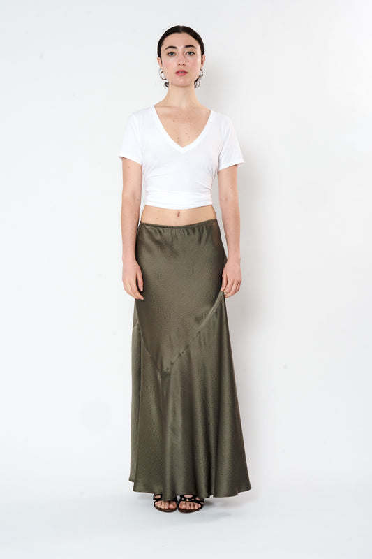 Dusty Olive Hammered Silk Bias Skirt