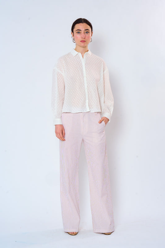 White Cotton Embroidered Dot Shirt