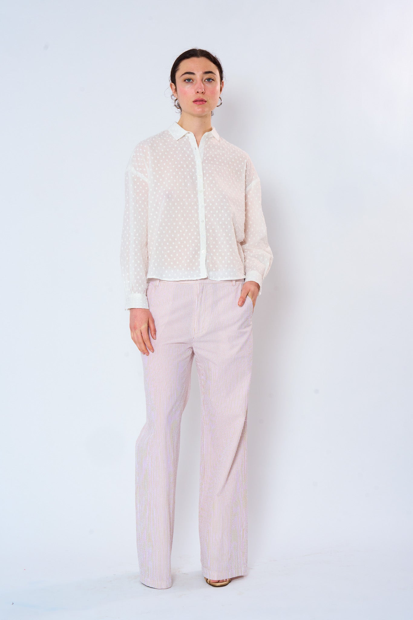 White Cotton Embroidered Dot Shirt