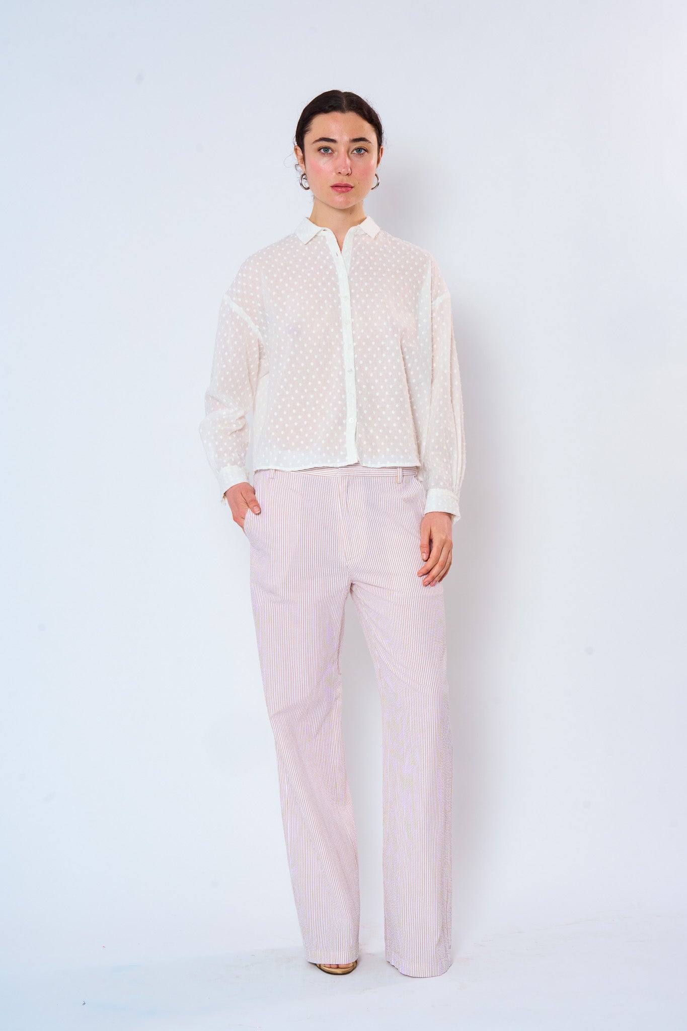 White Cotton Embroidered Dot Shirt