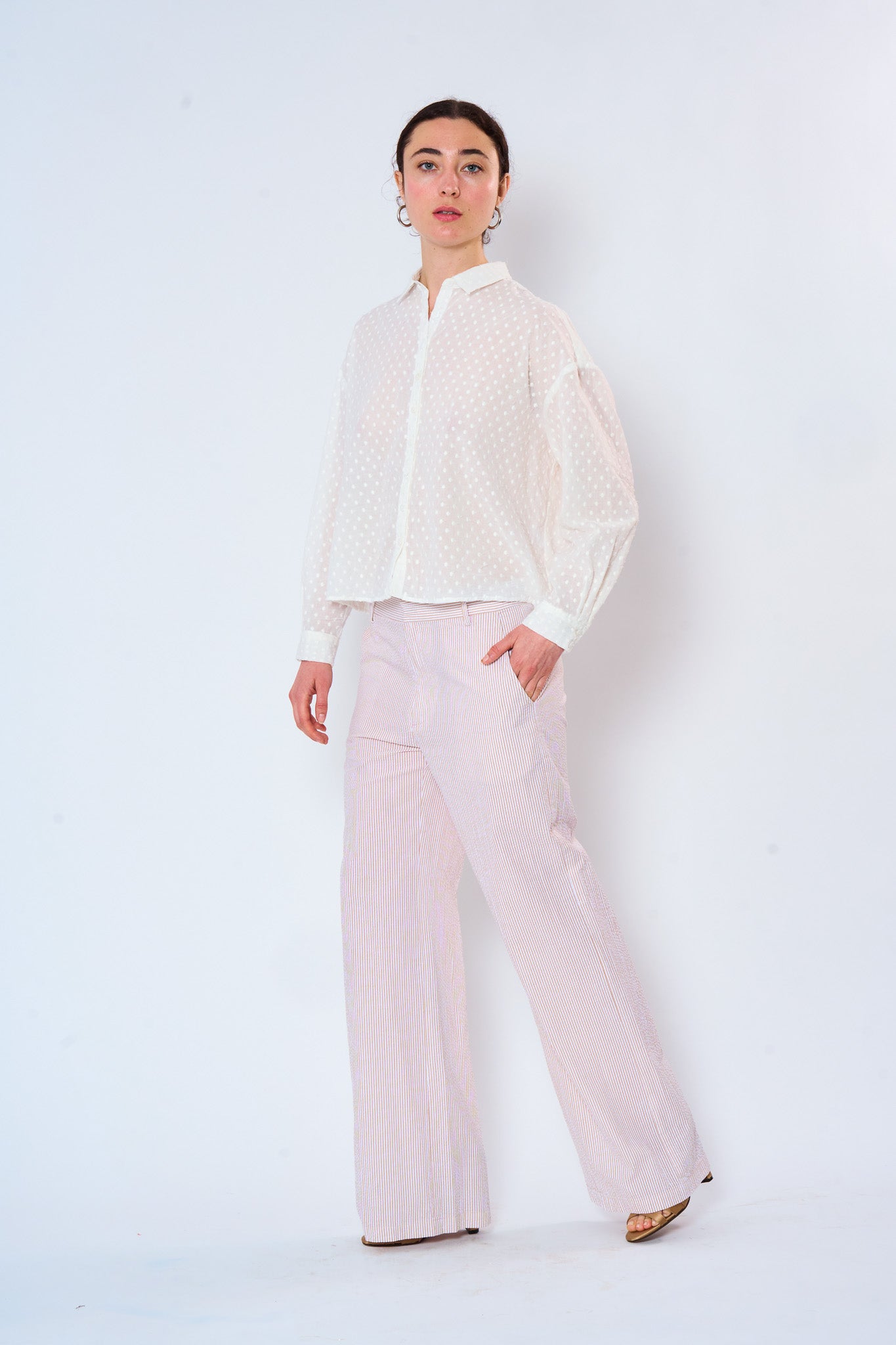 White Cotton Embroidered Dot Shirt