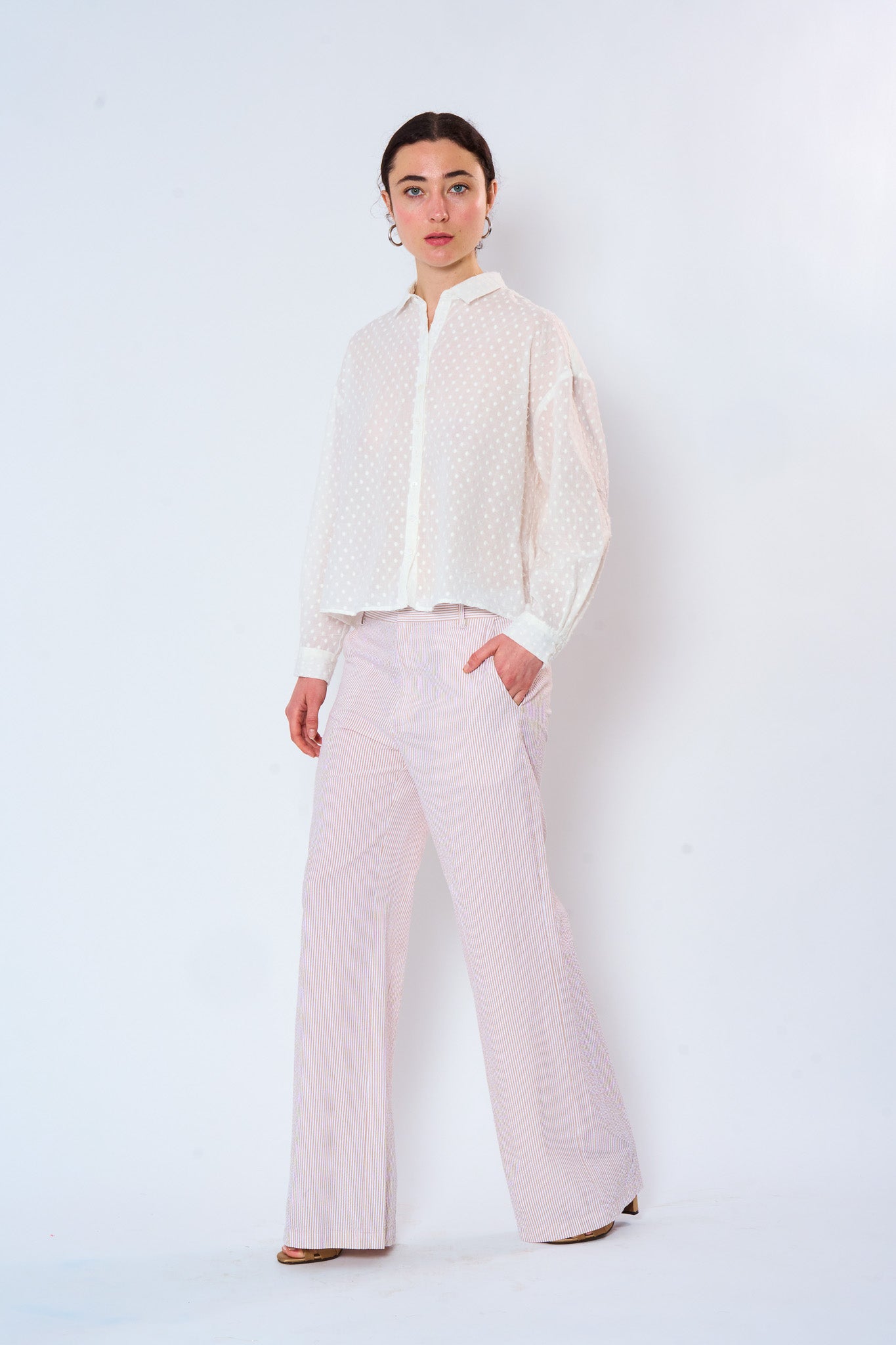 White Cotton Embroidered Dot Shirt